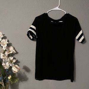Black Top with White Striped Sleeves
